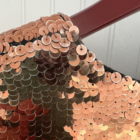 Vintage Oleg Cassini “Black Tie” label silk bronze sequin one-button blazer. XL. - Picture 3 of 5